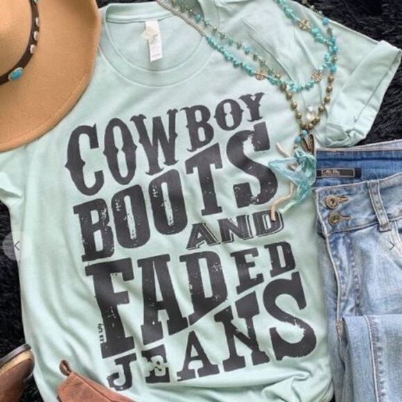 Cowboy Boots and Faded Jeans T Shirt‎ - Picture 1 of 2